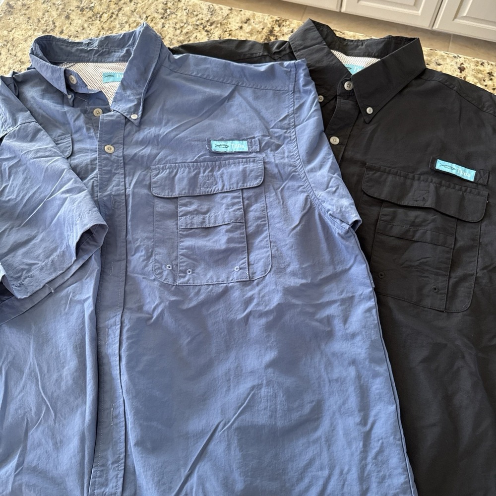 2 Tuna Men's UV UPF 50+ Waterproof XL Fishing Short Sleeve Shirt Black&Blue 4992